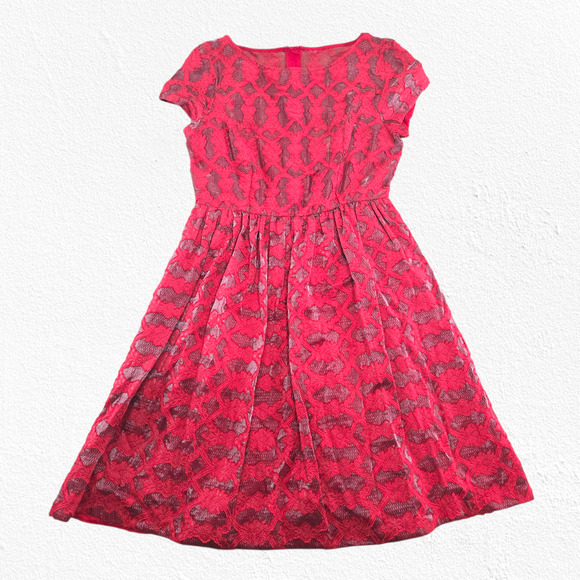 Moulinette Soeurs Anthropologie Red Lace Fit & Flare Cocktail Dress Size 12 - Picture 2 of 13